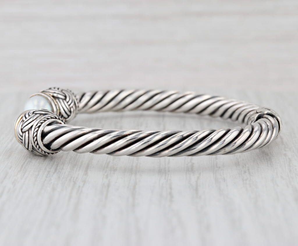 Effy Cultured Pearl Cuff Bracelet Sterling Silver 18k Gold 7.25" Hinged