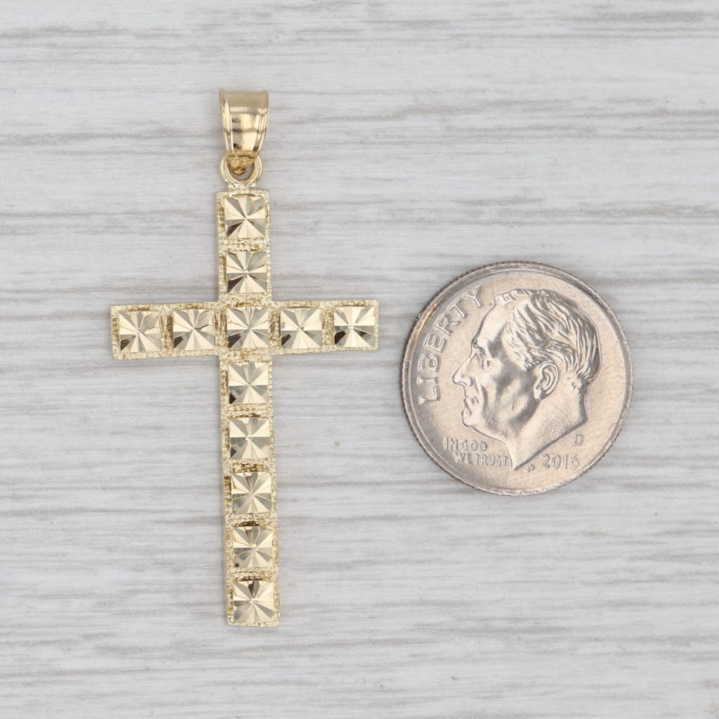 Light Gray Rayed Cross Pendant 14k Yellow Gold Religious Jewelry