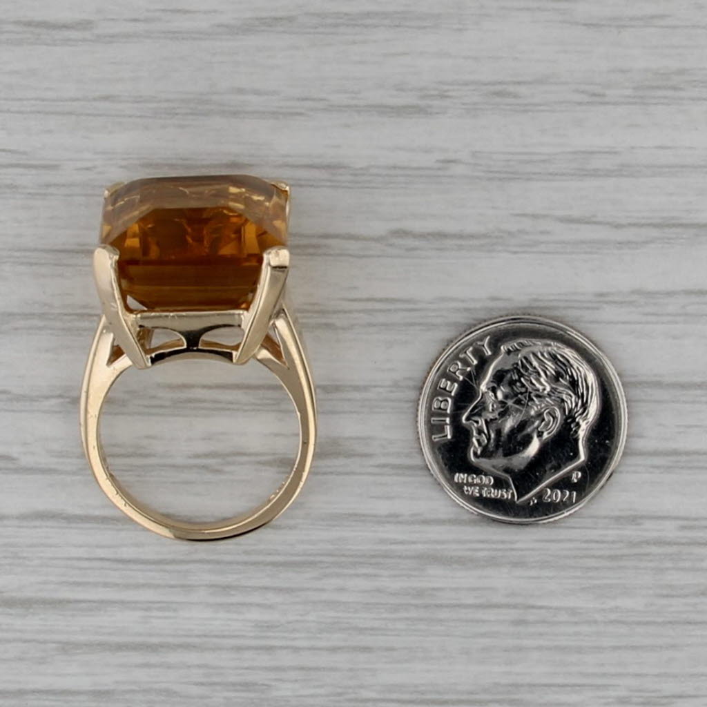 22.70ct Citrine Emerald Solitaire Ring 14k Yellow Gold Cocktail Size 6.5