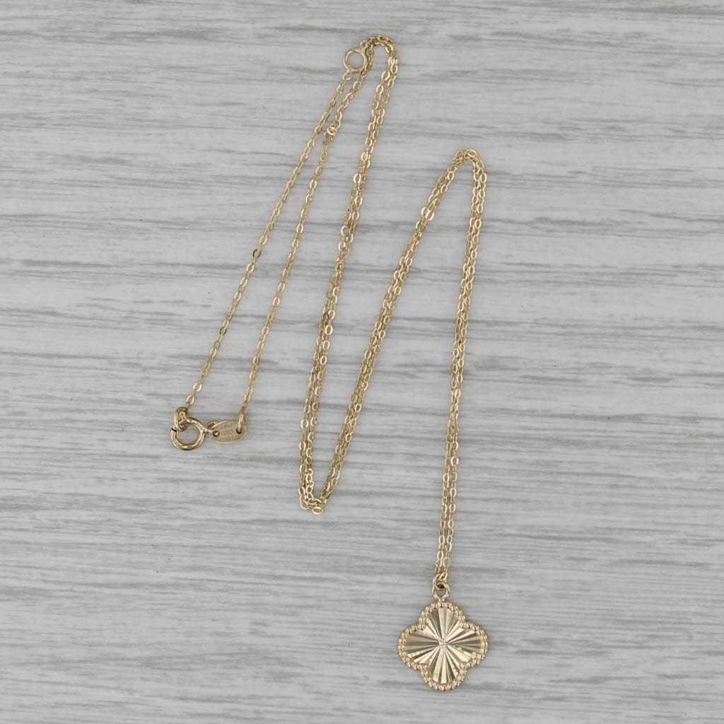 Sunburst Rayed Flower Clover Pendant Necklace 10k Rose Gold 16-18" Cable Chain