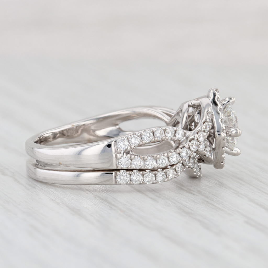 Light Gray 1.52ctw VS2 Leo Diamond Engagement Ring Wedding Band Set 14k Gold Round Halo GIA
