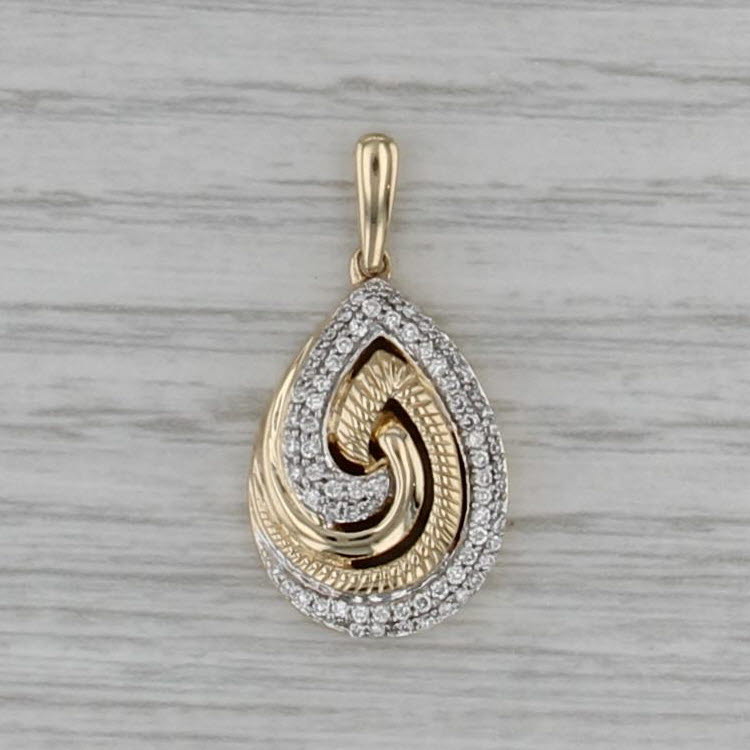 0.35ctw Diamond Swirl Teardrop Pendant 14k Yellow Gold