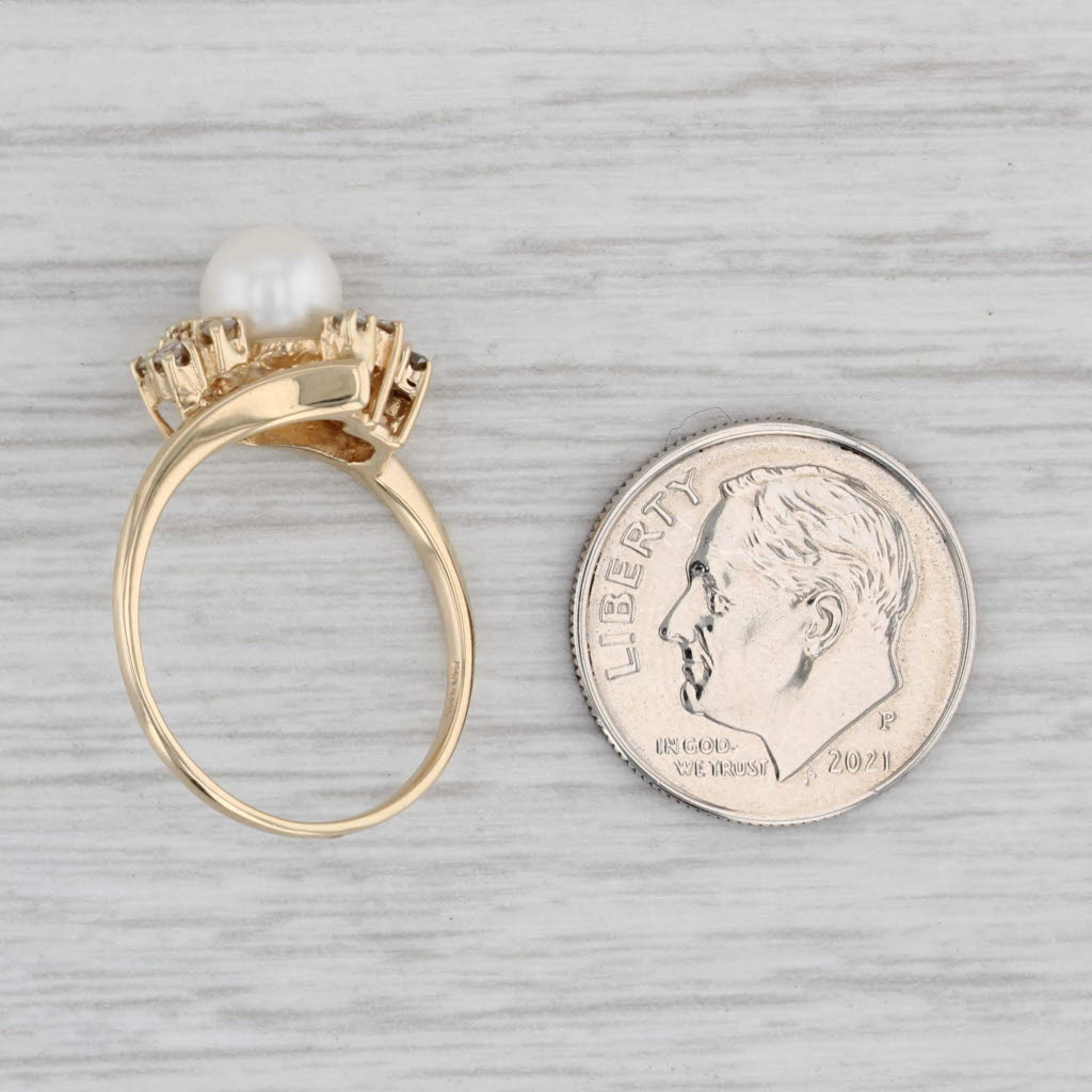 Gray Cultured Pearl Diamond Ring 14k Yellow Gold Size 6.5 Bypass