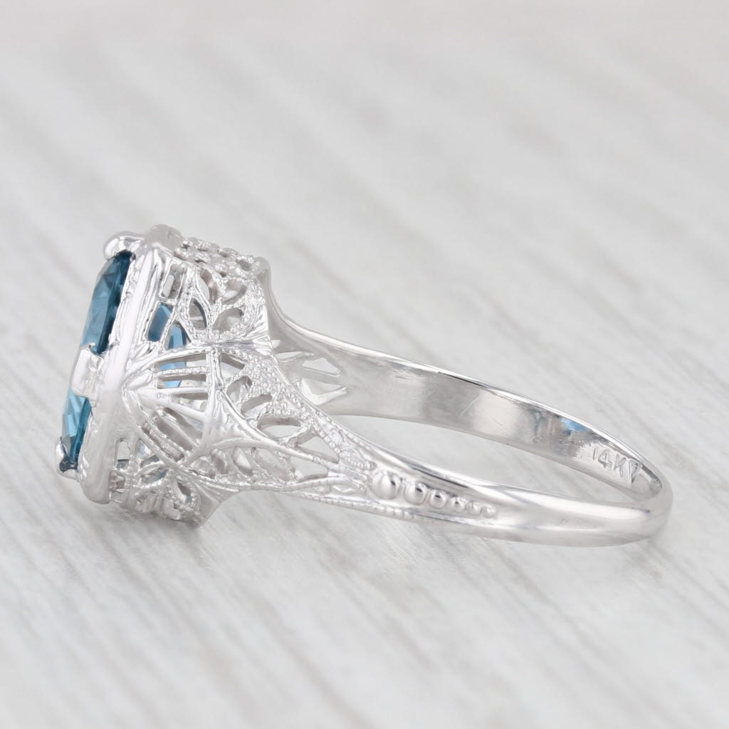 Light Gray Vintage 1.84ct London Blue Topaz Filigree Ring 14k White Gold Sz 7.5 Engagement
