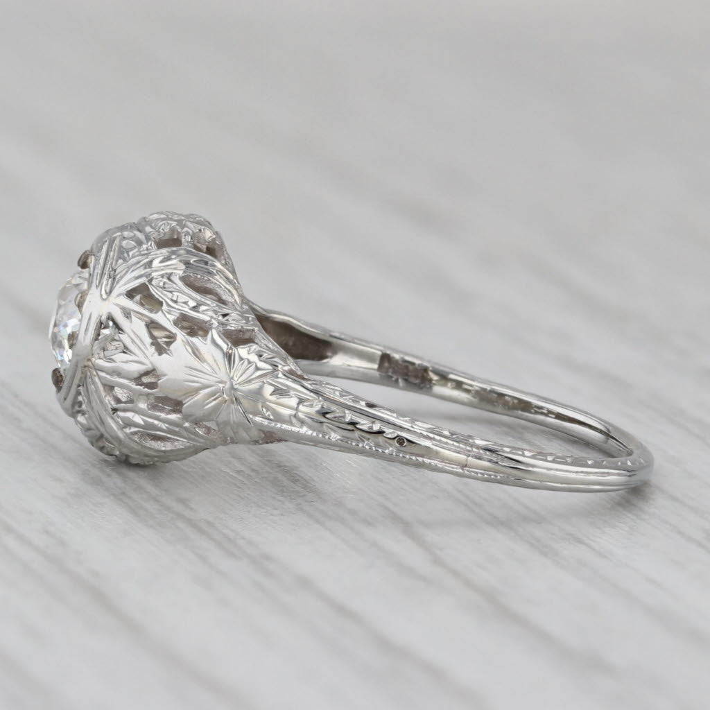 Gray Art Deco 0.33ct Diamond Engagement Ring 18k White Gold Size 6.5 Old European