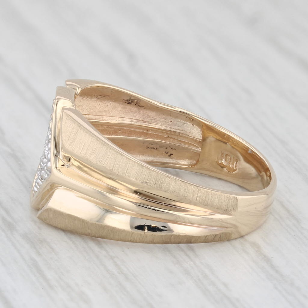 Light Gray Pave Diamond Signet Ring 10k Yellow Gold Size 8.5 Beveled Band