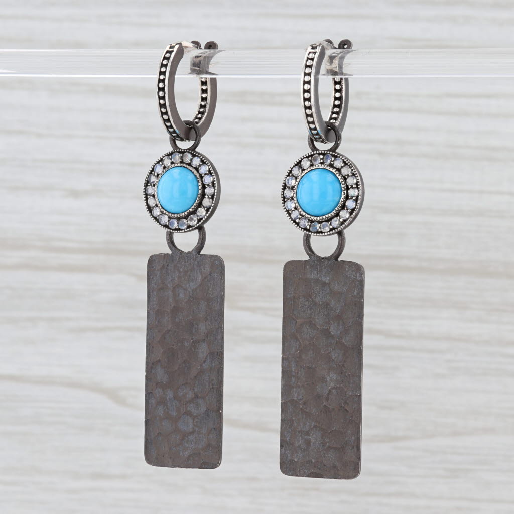 New Nina Wynn Hoop Charm Drops Earrings Sterling Silver Turquoise Moonstone