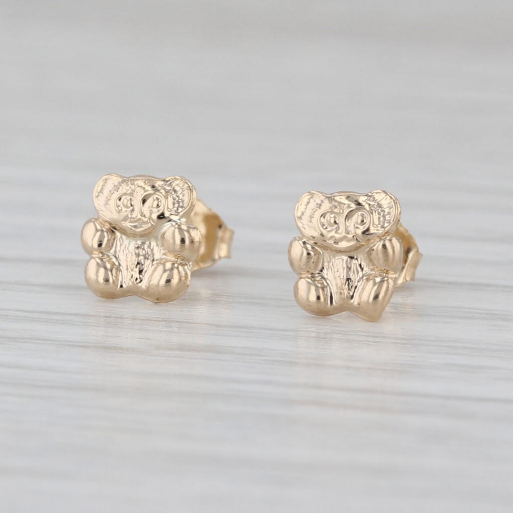 Tiny Teddybear Stud Earrings 14k Yellow Gold Cute Little Studs