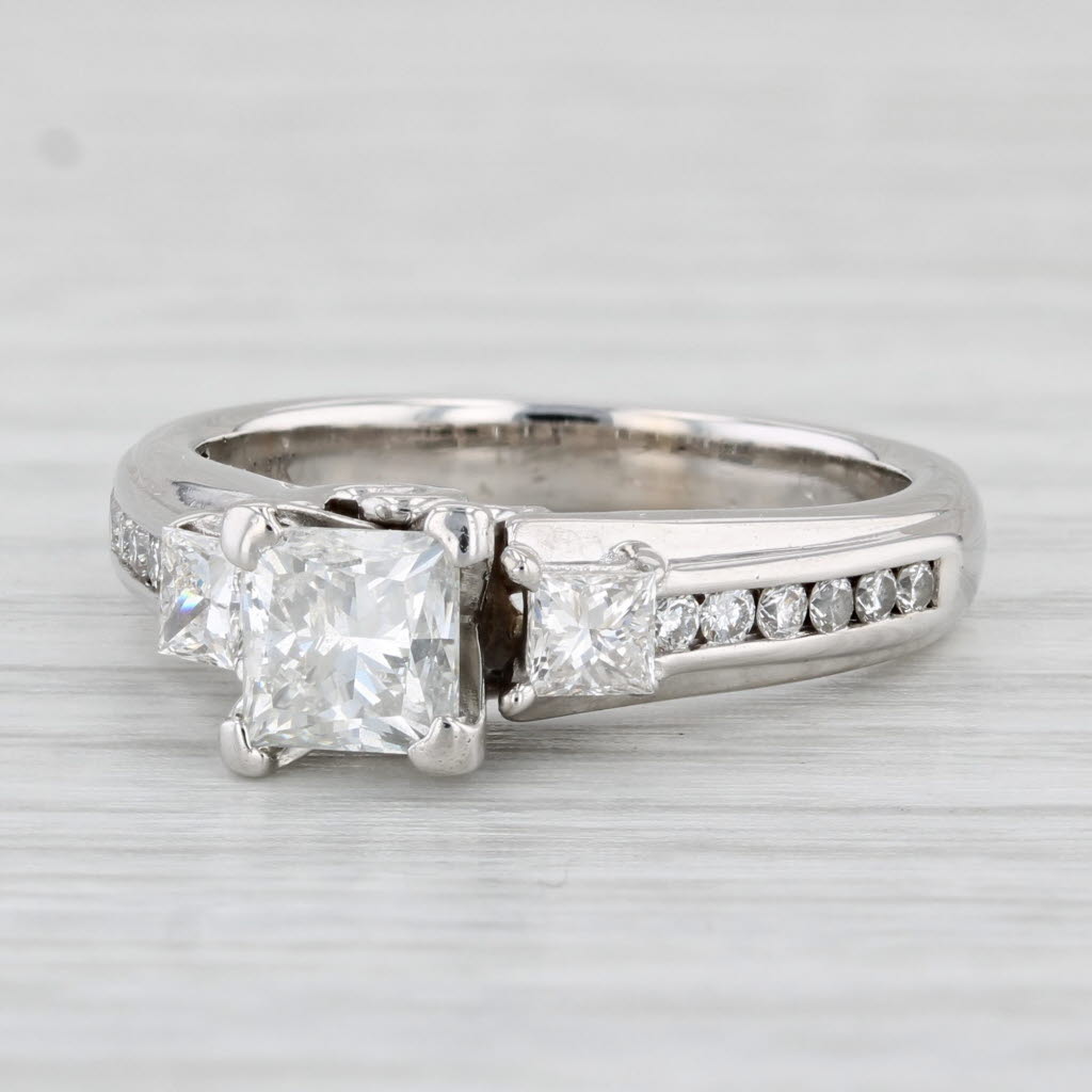 Light Gray 1.42ctw Princess Diamond Engagement Ring 14k White Gold Solitaire with Accents