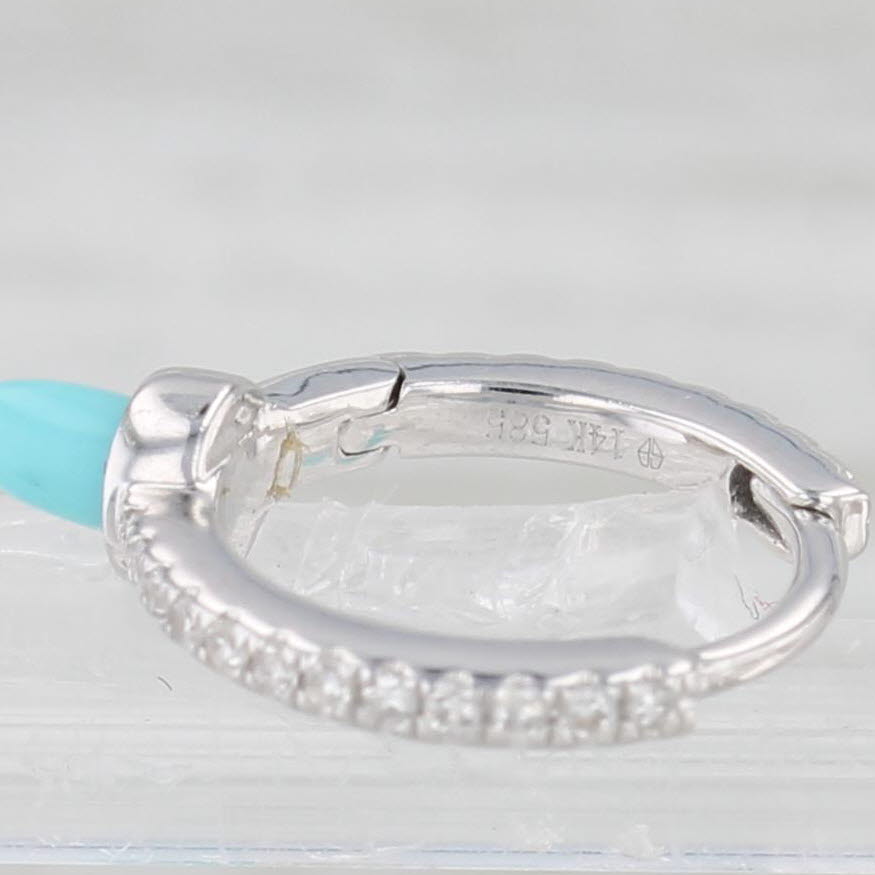 Light Gray New Turquoise Diamond Hoop Earrings 14k White Gold Huggie Hoops