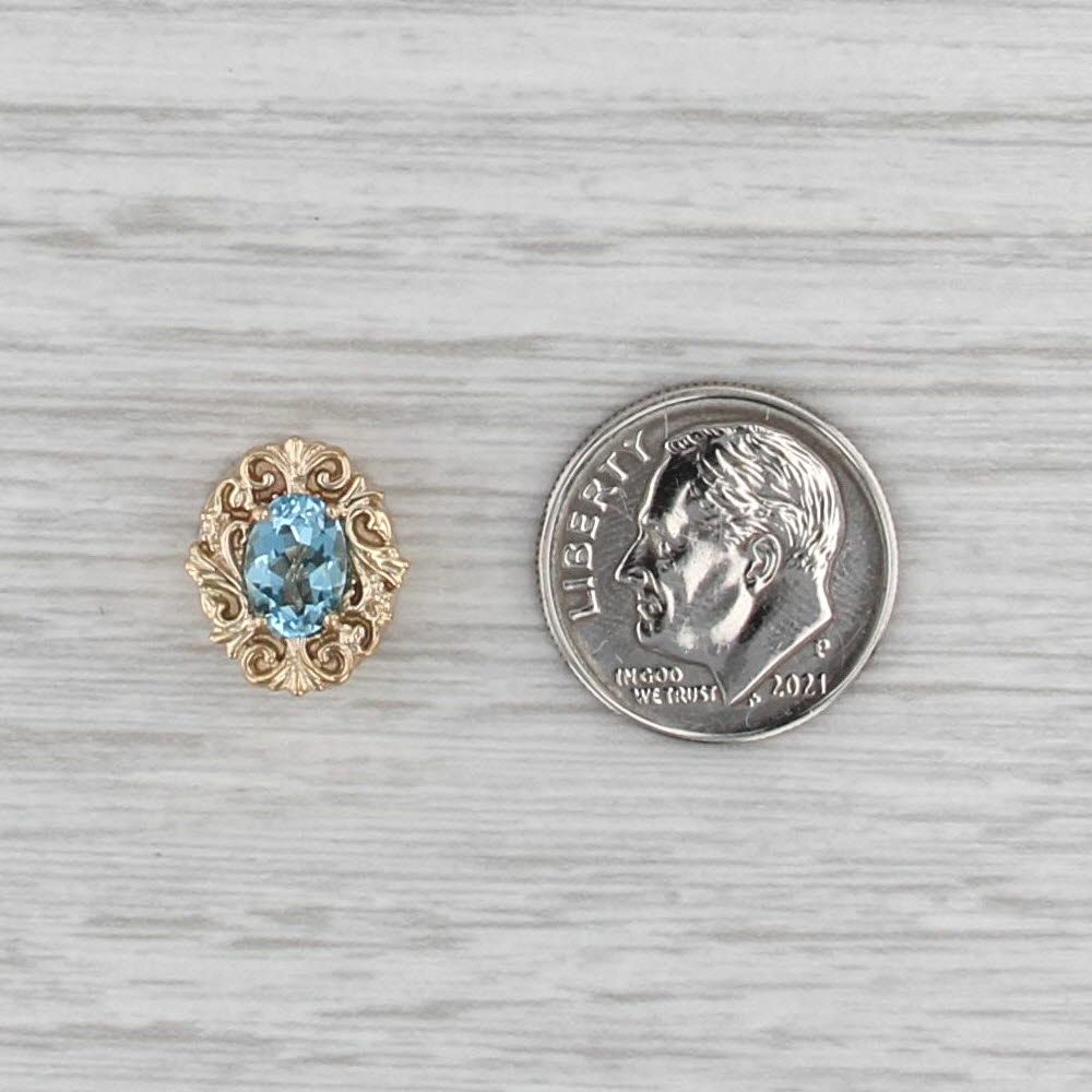 Vintage 1ct Blue Topaz Solitaire Slide Bracelet Charm 14k Yellow Gold