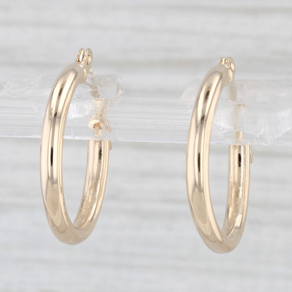 Light Gray Small Round Hoop Earrings 14k Yellow Gold Snap Top Hoops