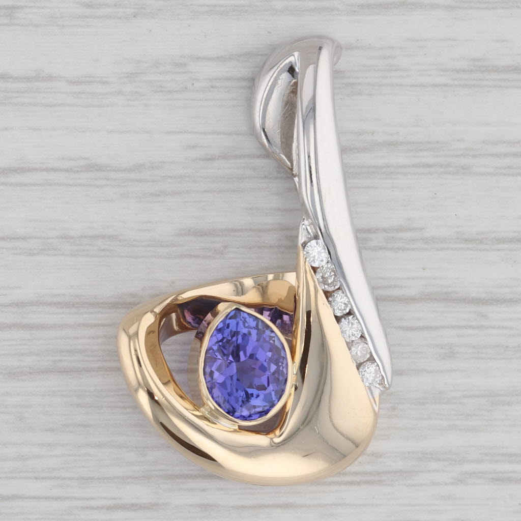 Gray 2.85ctw Tanzanite Diamond Abstract Statement Pendant 14k White Yellow Gold