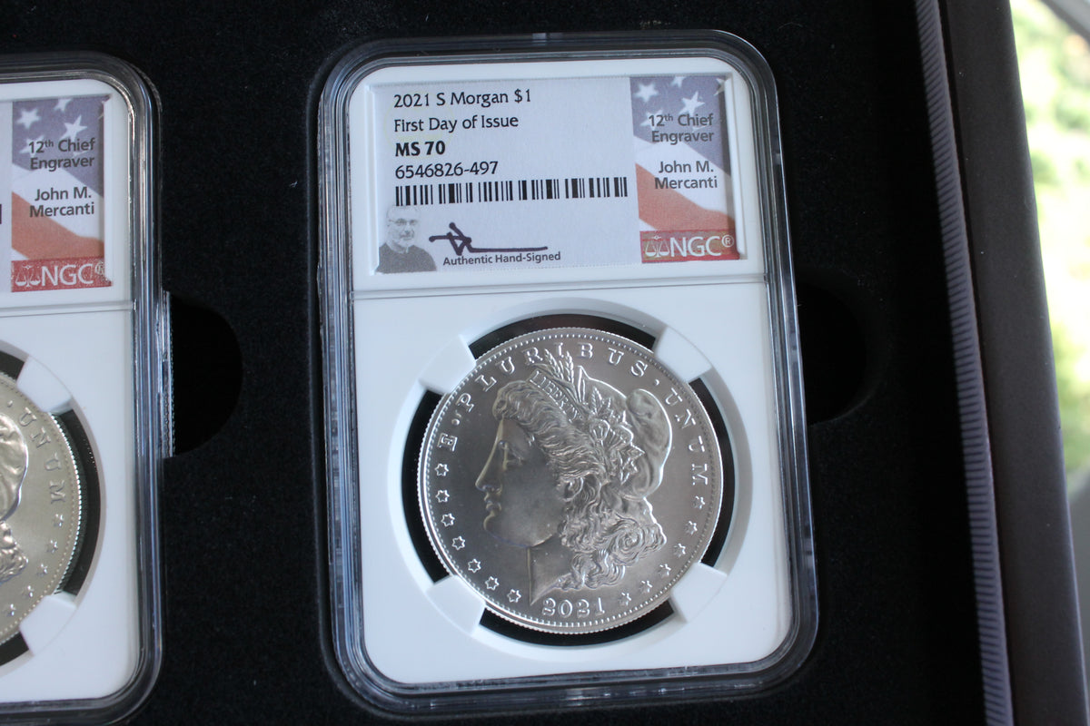 2021 $1 Morgan (5) & Peace (1) Silver Dollar Set NGC First Day of Issue MS70
