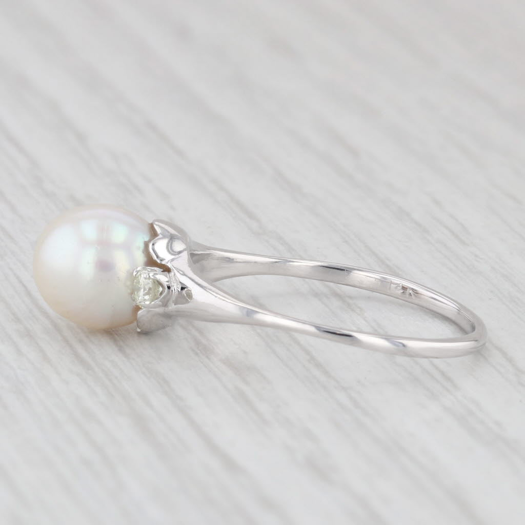 Light Gray Vintage Pearl Diamond 14K White Gold Size 9 Ring