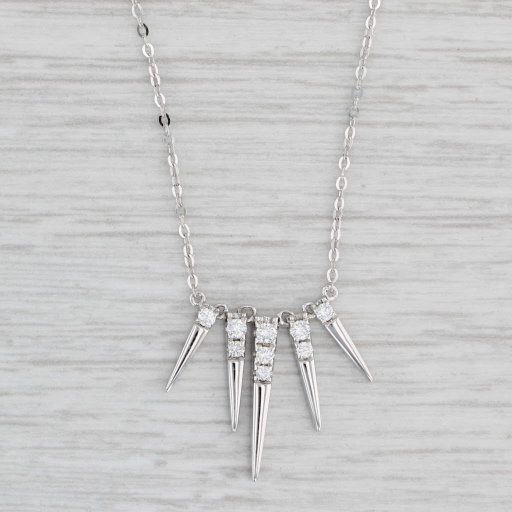Light Gray New 0.19ctw Diamond Fringe Pendant Necklace 14k White Gold 16-18" Cable Chain