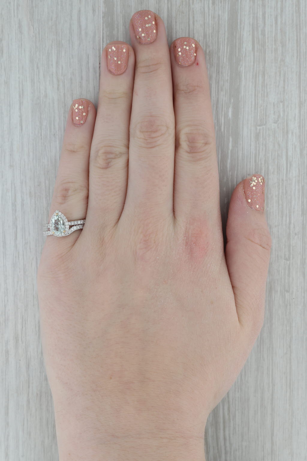 Dark Gray Neil Lane 14k White Gold Prasiolite Pear Halo Engagement Ring Bridal Set