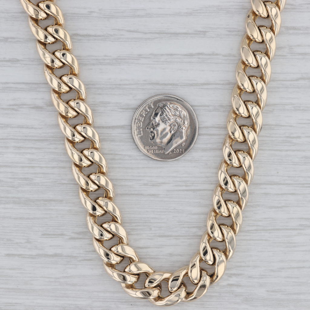 Gray Cuban Curb Chain Necklace 10k Yellow Gold 22" 9.6mm Italian