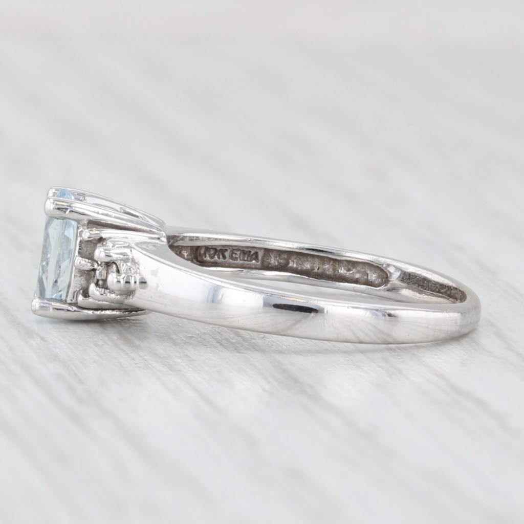 0.70ctw Oval Aquamarine Diamond Ring 10k White Gold Size 6
