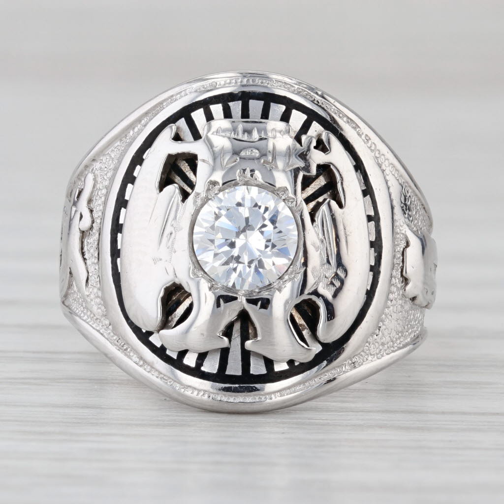 Antique Masonic Scottish Rite Ring 14k Gold Cubic Zirconia Shriners 32nd Degree