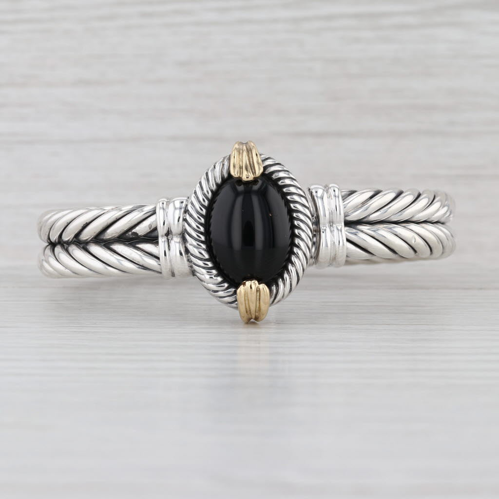 Flli Menegatti Italy Onyx Bangle Bracelet Sterling Silver 18k Gold 6.5"