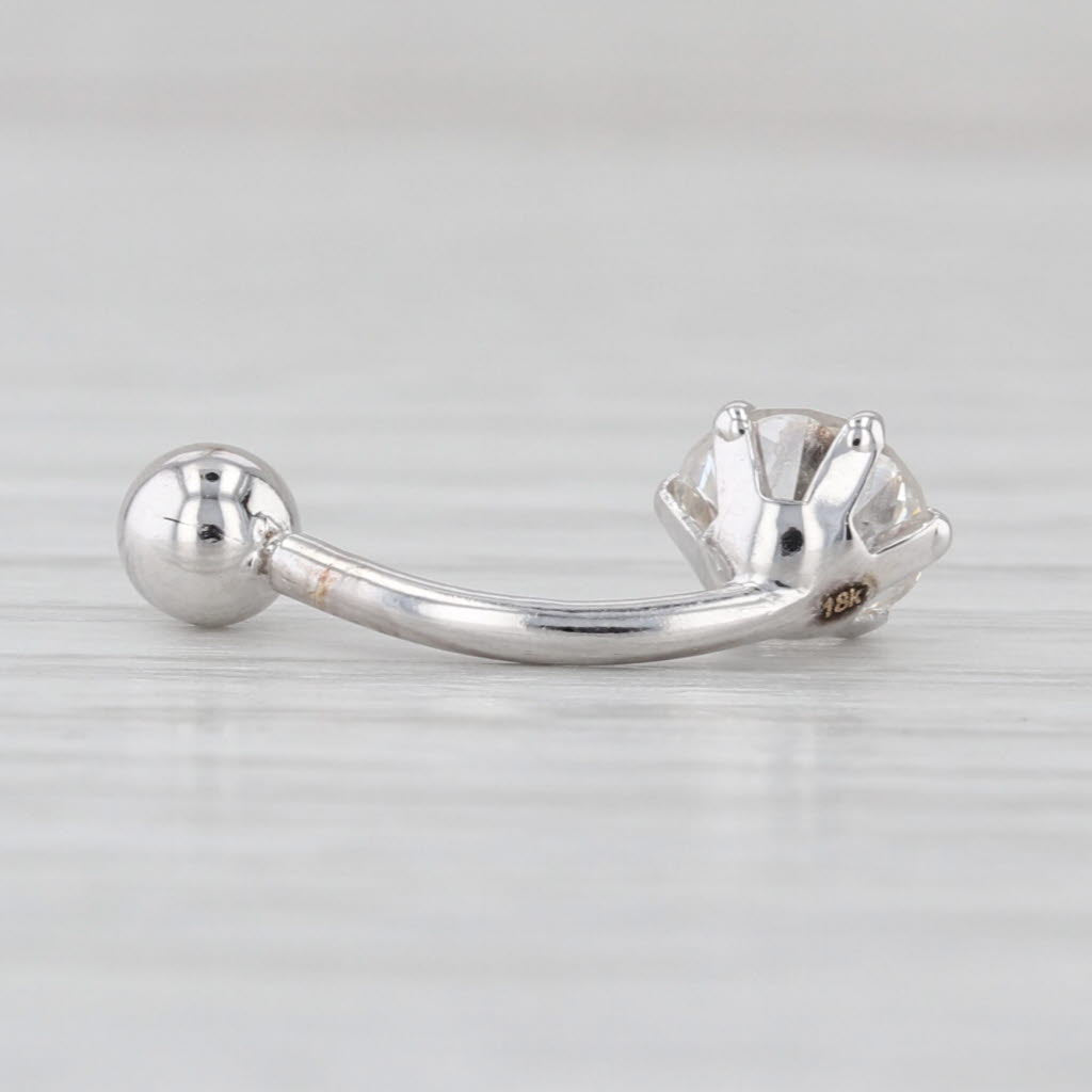 GIA 0.81ct Round Diamond Solitaire Barbell Naval Piercing 18k White Gold