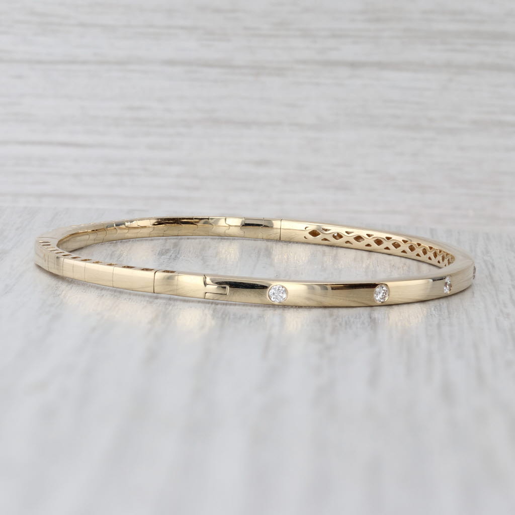 New 0.20ctw Diamond Dots Flexible Bangle Bracelet 14k Yellow Gold 6.5" 2.8mm