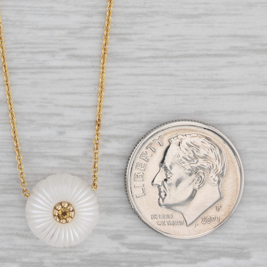 Gray New Galatea Chrysanthemum Cultured Pearl Citrine Pendant Necklace 14k Gold