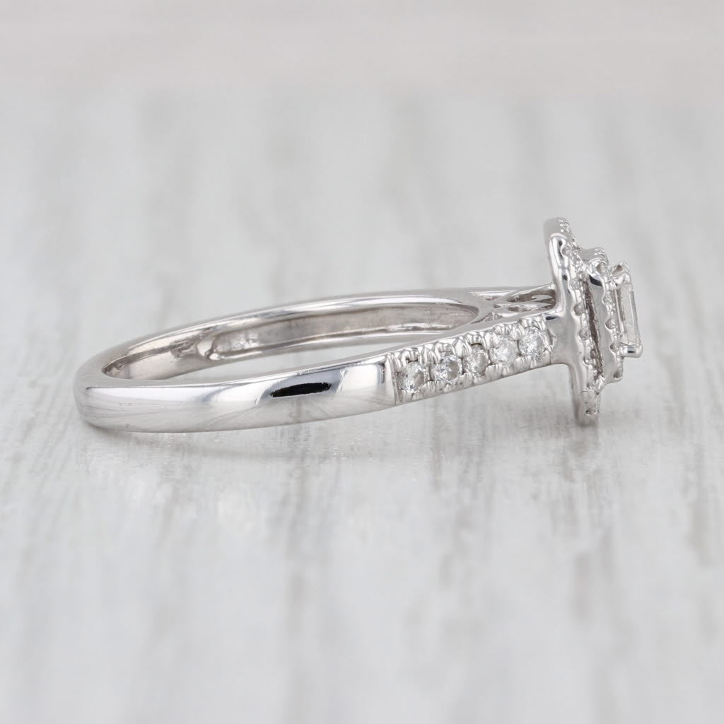 0.42ctw Diamond Halo Engagement Ring 14k White Gold Size 7 Emerald Cut