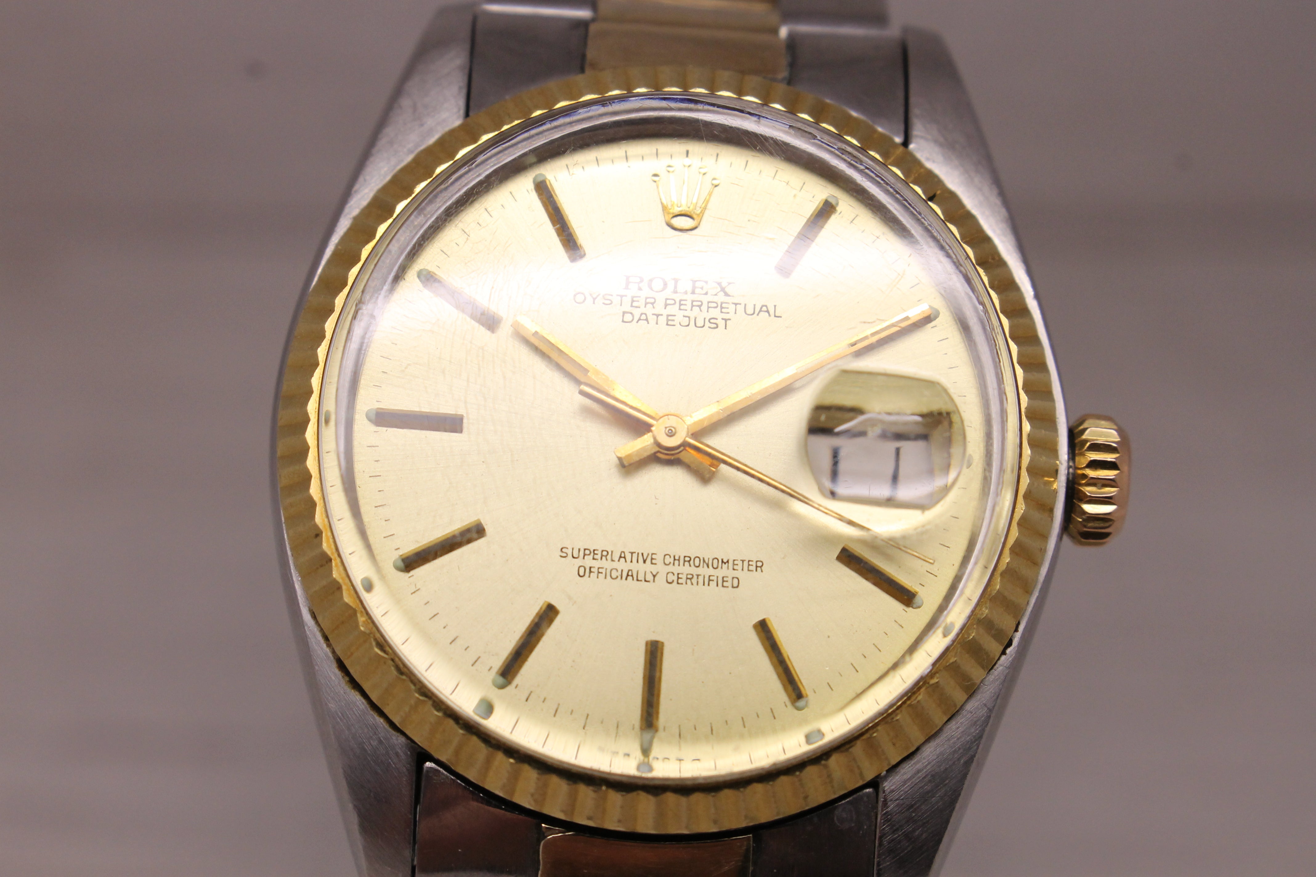 Vintage 1978 Rolex Datejust 16000 Mens Steel 14k Gold Watch Converted from Steel