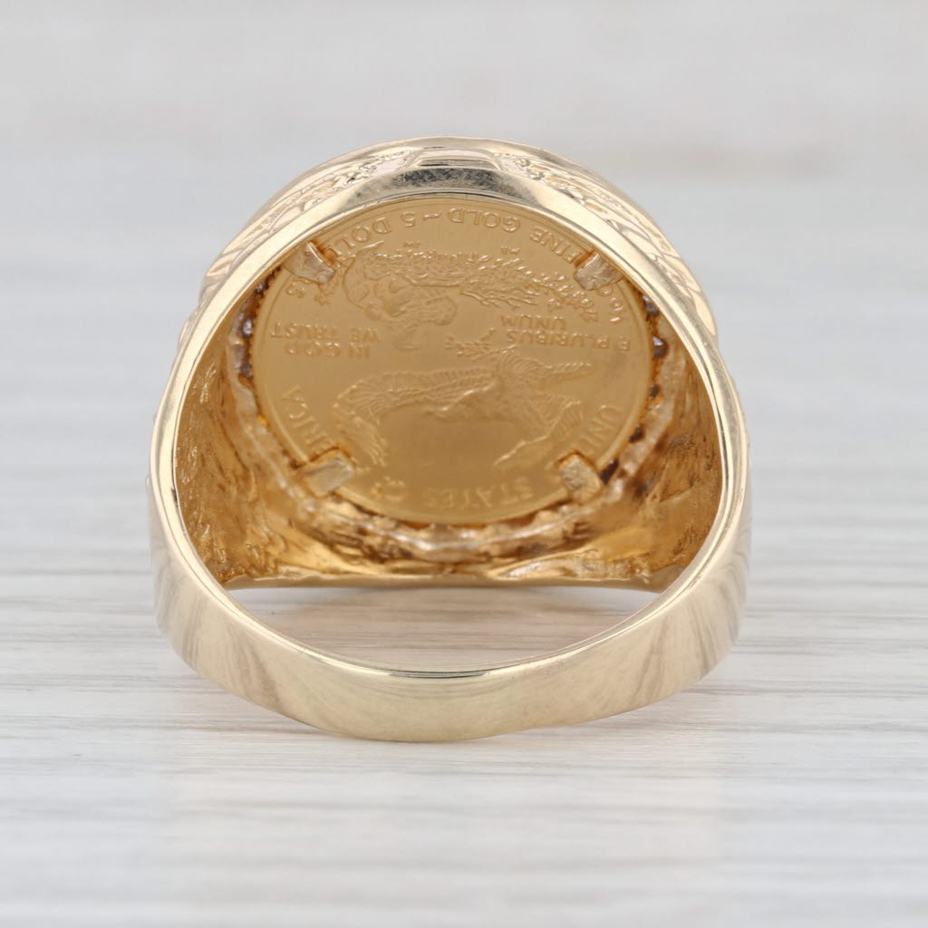 0.35ctw Diamond Halo American Gold Eagle Coin Ring 10k 22k Gold Size 12.5
