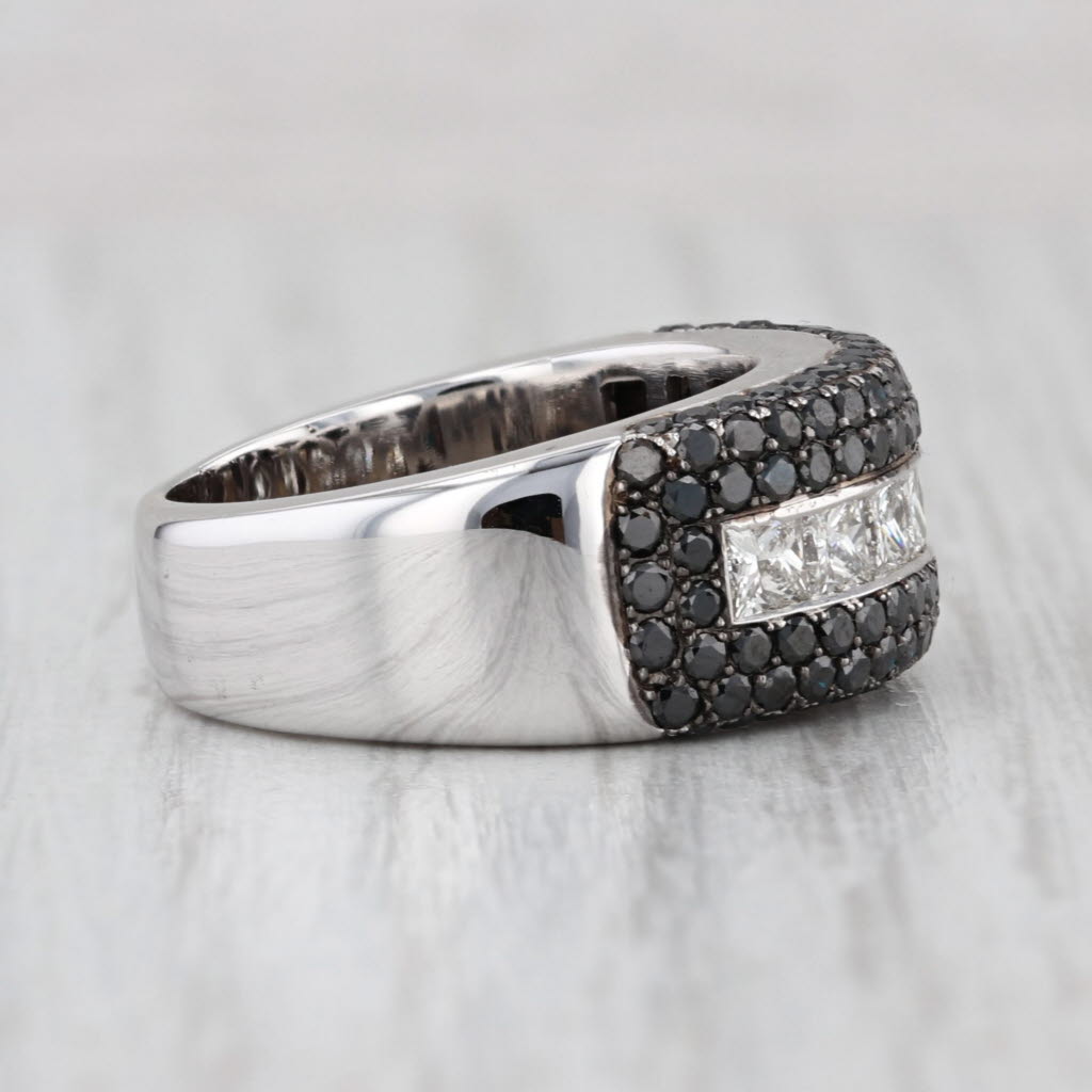 2.10ctw Black White Diamond Ring 18k White Gold Size 6.5 Cocktail