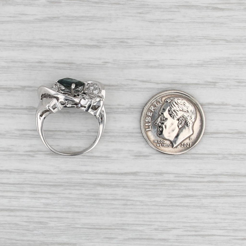 1.71ctw Blue Sapphire Diamond Abstract Cocktail Ring 14k White Gold Size 4