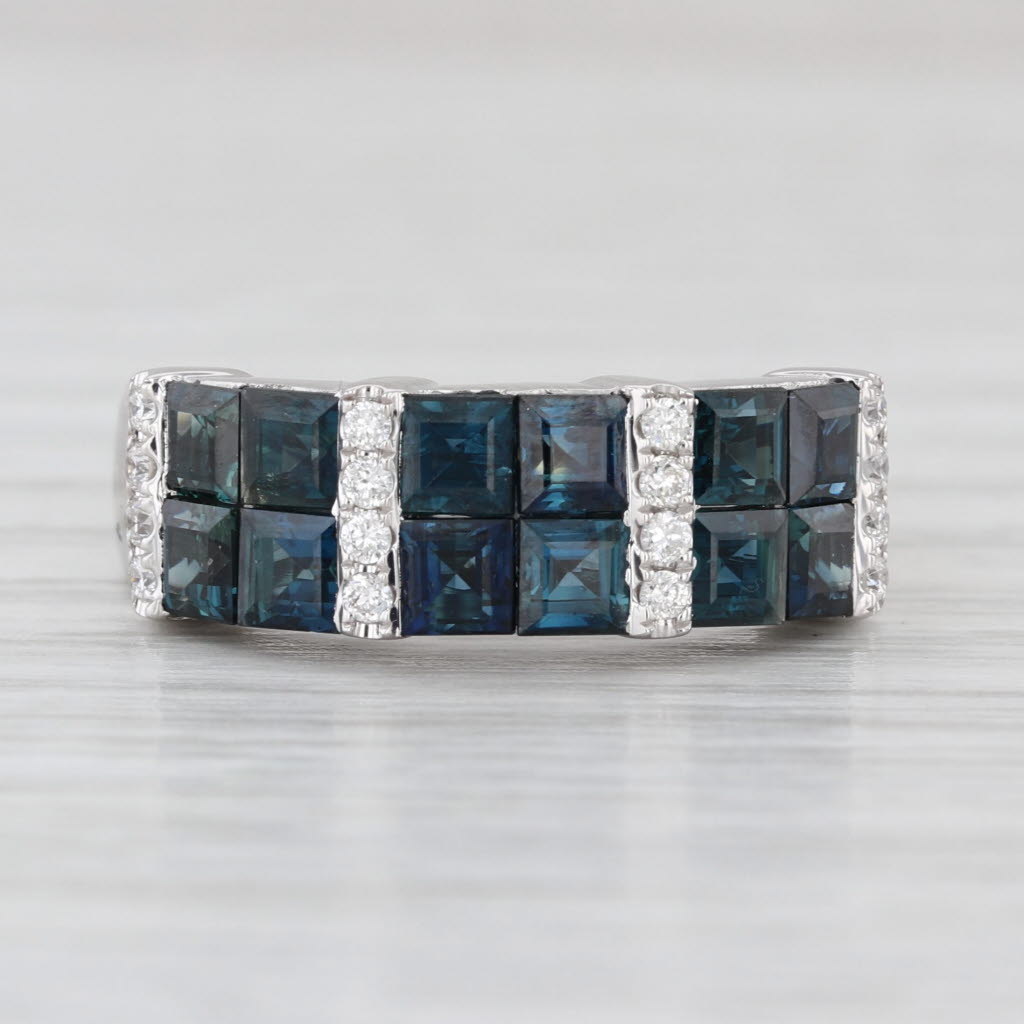 2.52ctw Blue Sapphire Diamond Ring 14k White Gold Size 7.25 Stackable