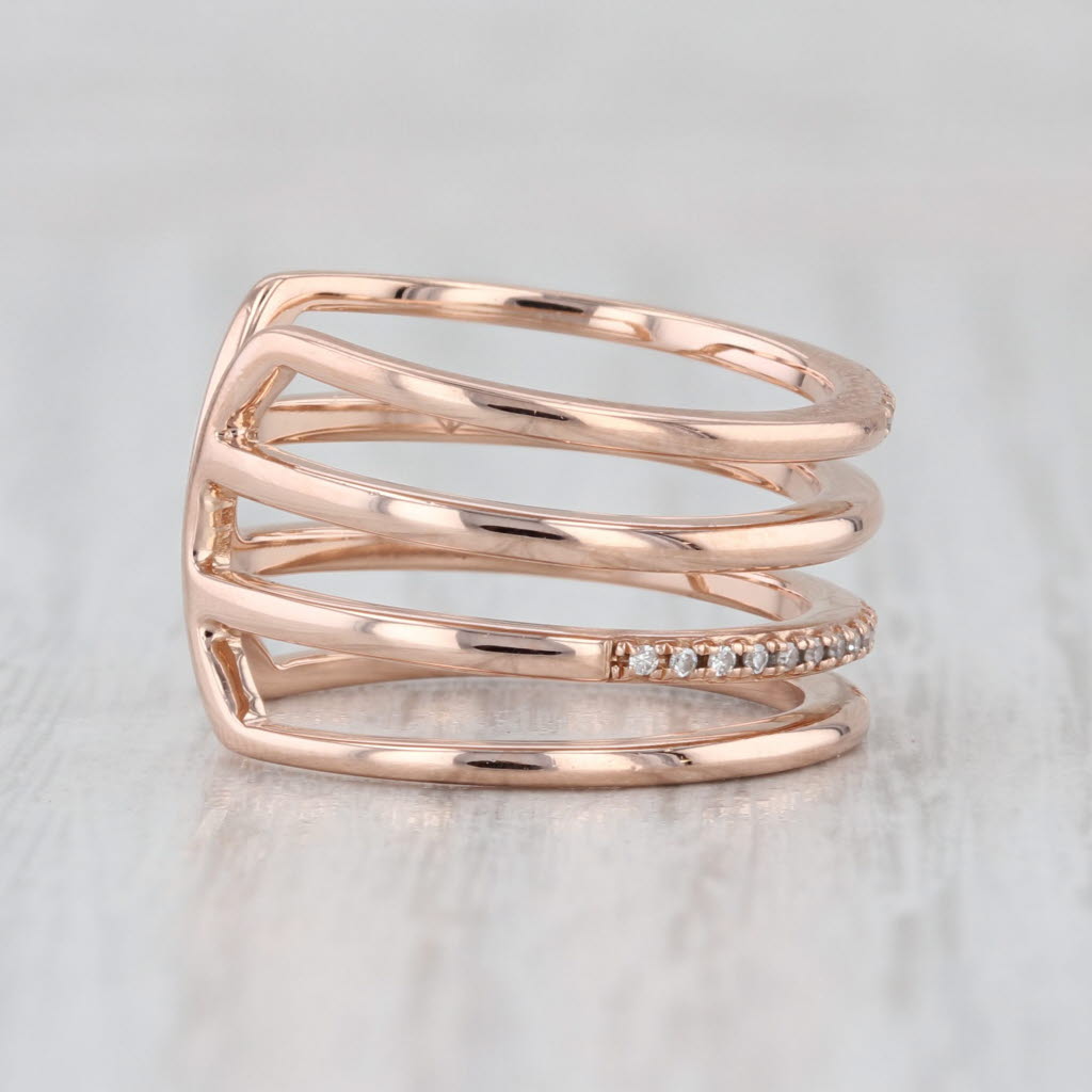 Diamond Stacked Multiband Ring 14k Rose Gold Adjustable Size 5.5