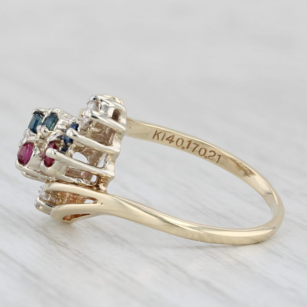 Light Gray 0.47ctw Ruby Sapphire Diamond Bypass Ring 14k Yellow Gold Size 5.25