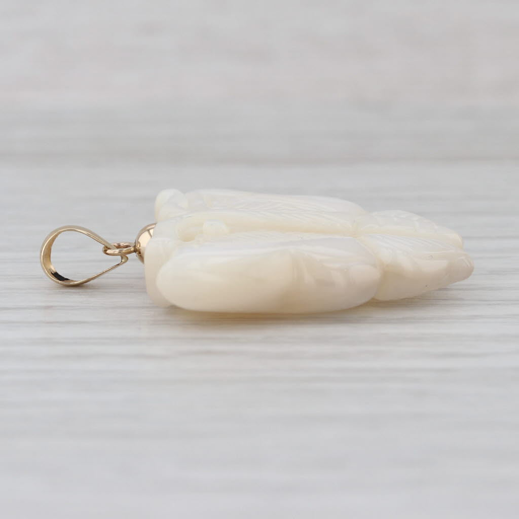 Carved Mother of Pearl Butterfly Pendant 14k Yellow Gold