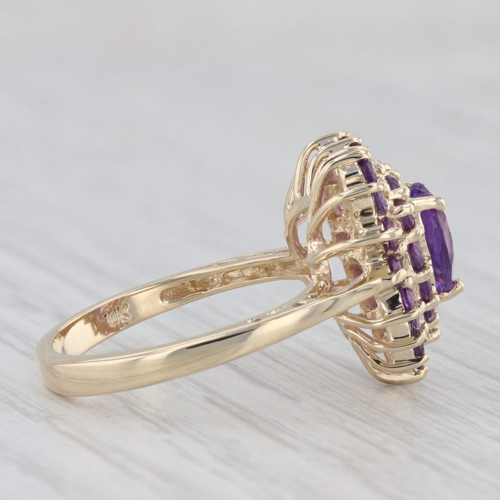 Light Gray 1.90ctw Amethyst Heart Ring 14k Yellow Gold Size 7 Cocktail Cluster