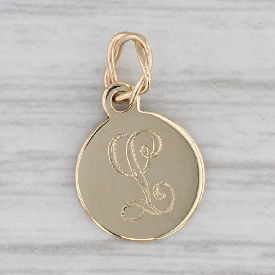 Gray Small Engraved Letter Initial "L" Charm 14k Yellow Gold Pendant