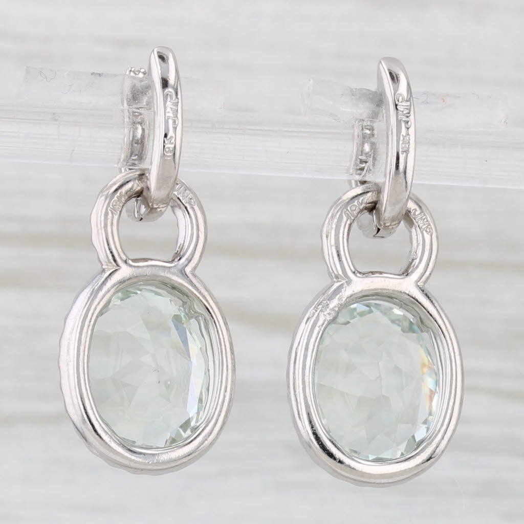 Light Gray 6.60ctw Prasiolite Green Amethyst Diamond Charm Dangles Hoop Earrings 18k Gold