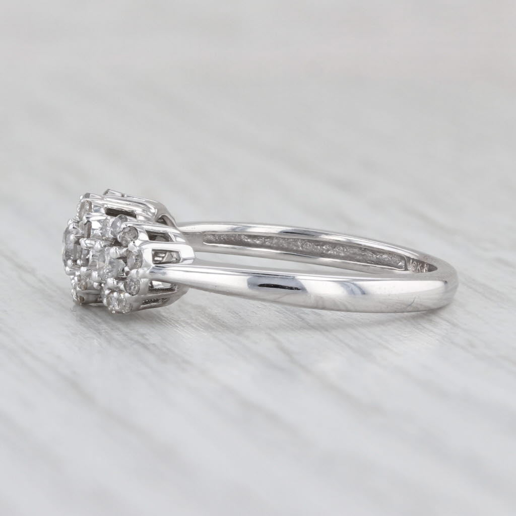 0.40ctw Diamond Halo 3-Stone Ring 10k White Gold Size 7 Engagement