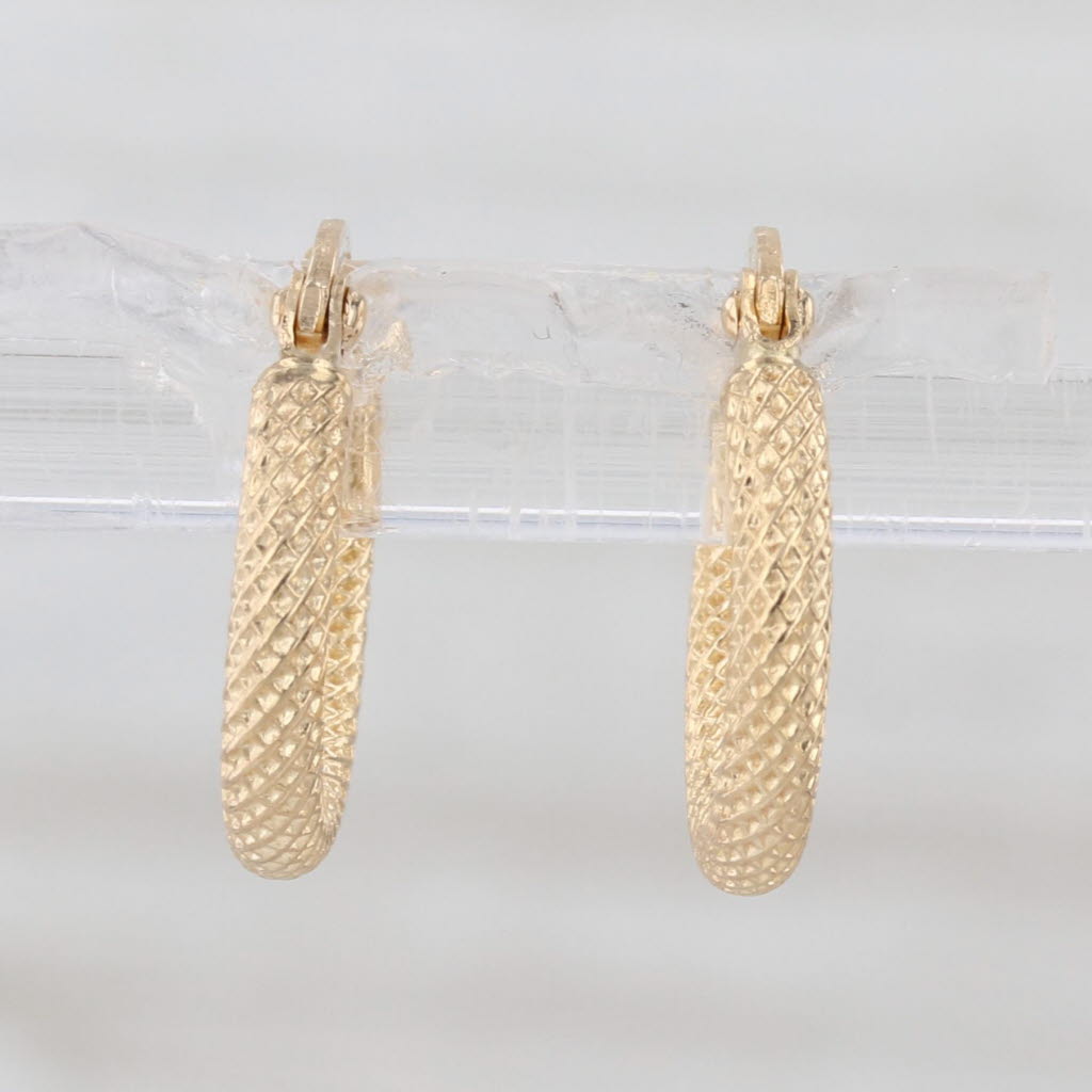 Small Mesh Hoop Earrings 18k Yellow Gold Snap Top Round Hoops