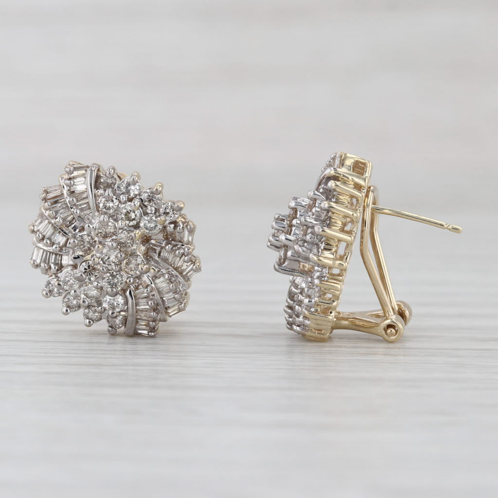 2ctw Diamond Cluster Drop Earrings 10k Yellow White Gold Omega Backs