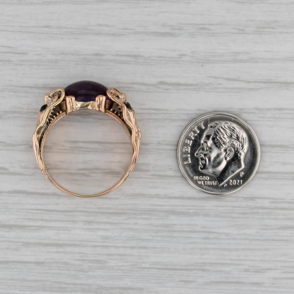 Vintage Dragon Ring 14k Gold Puprple Lab Created Sapphire Black Stone Size 8