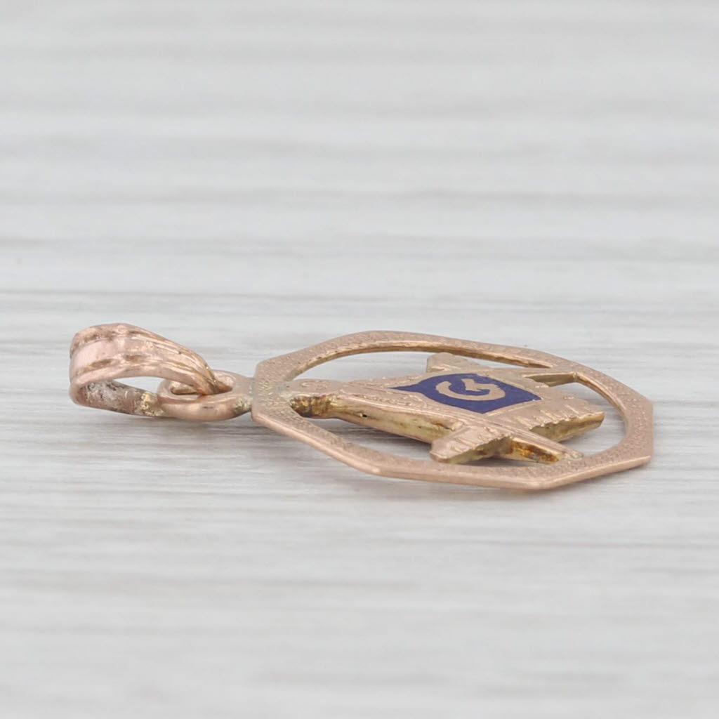 Light Gray Vintage Masonic Pendant 10k Yellow Gold Charm Square Compass Blue Lodge