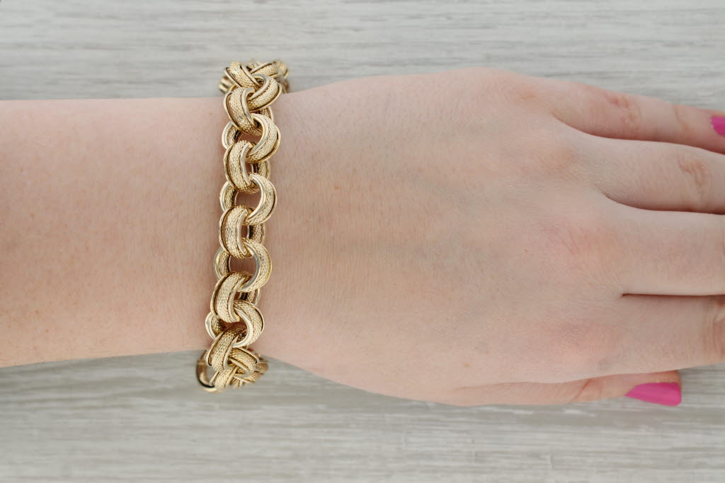 Dark Gray Cable Chain Bracelet 14k Yellow Gold 7.75" 12.3mm Starter Charm Bracelet