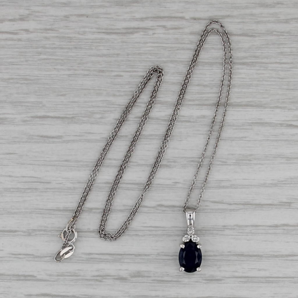 1.70ctw Blue Sapphire Diamond Pendant Necklace 14k White Gold 18" Cable Chain