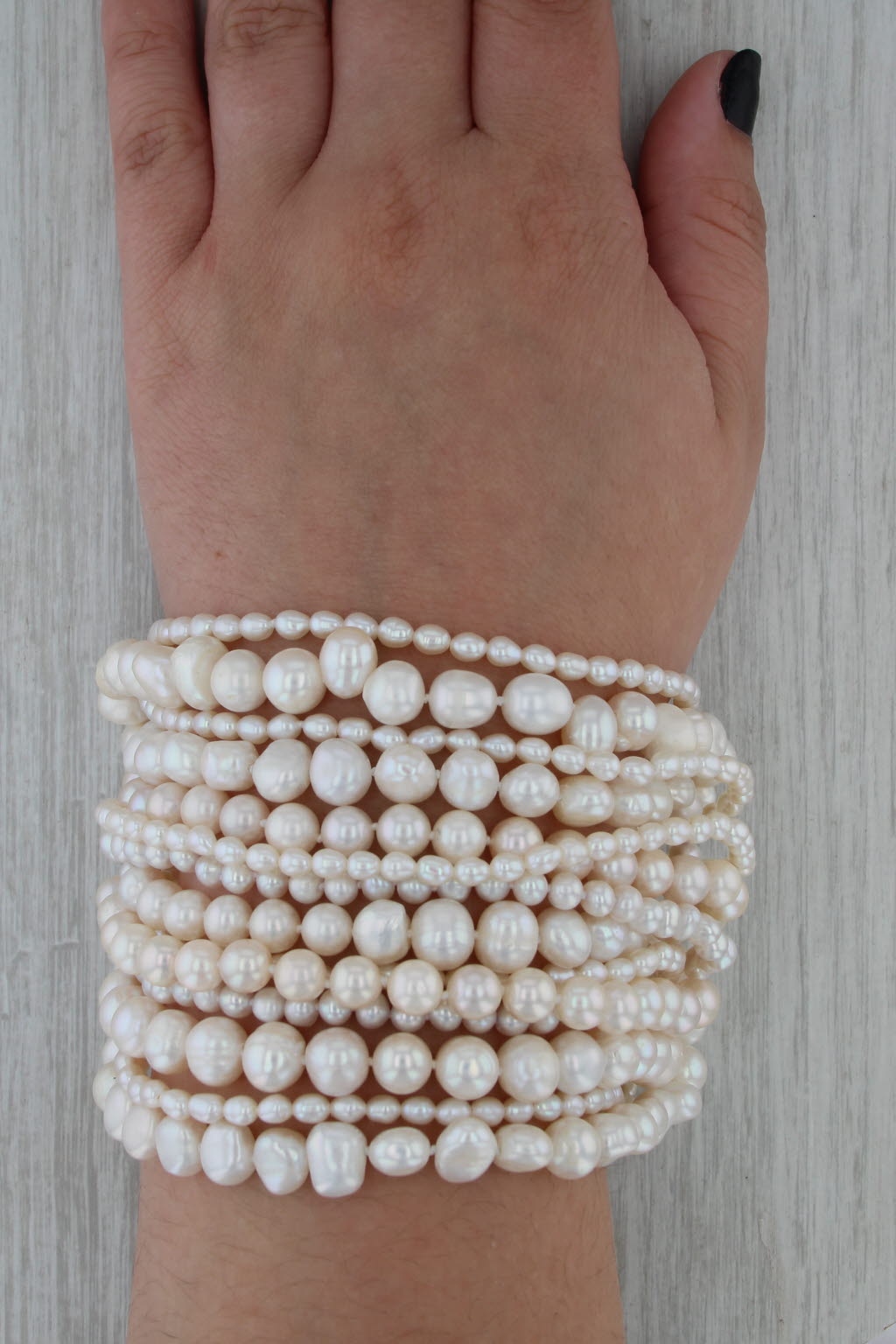 Vintage Multistrand Cultured Pearl Diamond Bracelet 14k Yellow Gold 9"