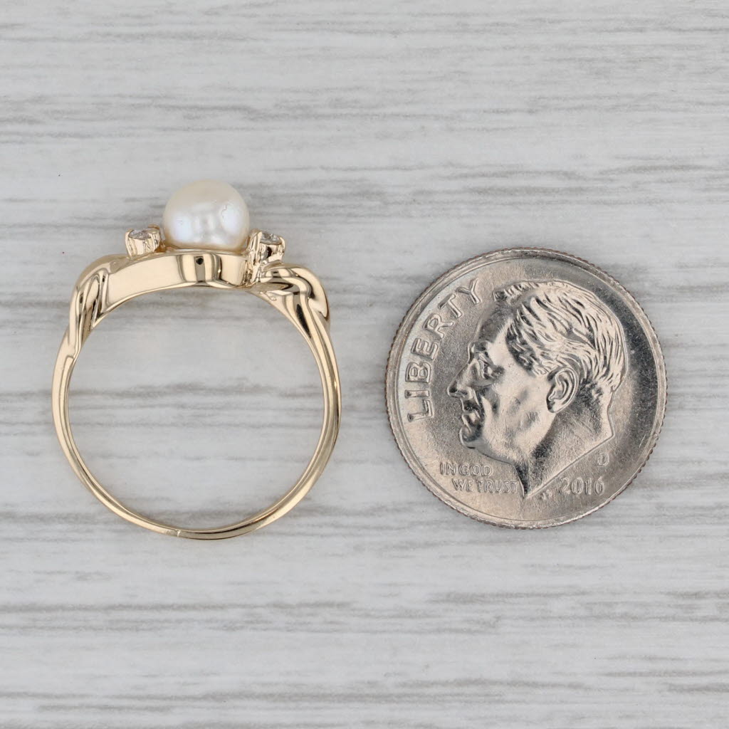 Gray Cultured Pearl Diamond Ring 14k Yellow Gold Size 5