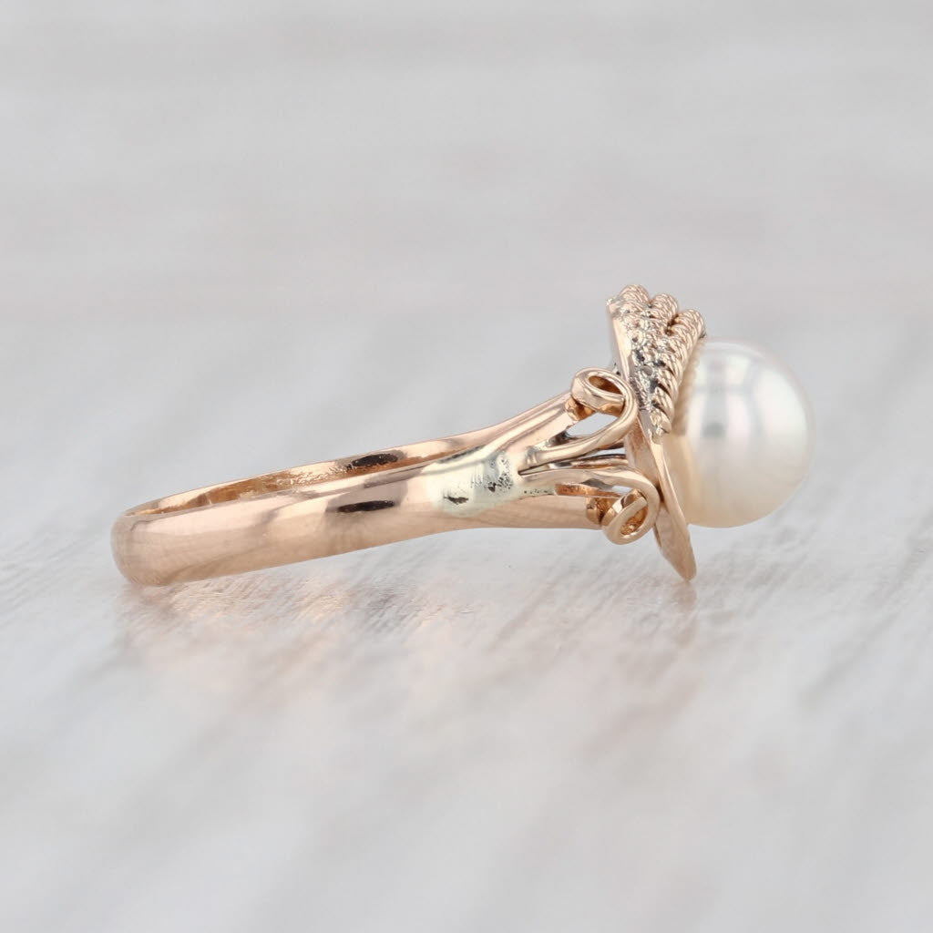 Cultured Pearl Solitaire Ring 14k Yellow Gold Size 5.5